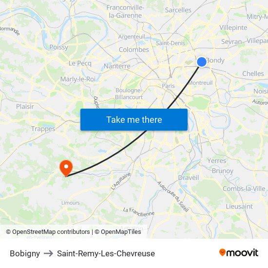 Bobigny to Saint-Remy-Les-Chevreuse map