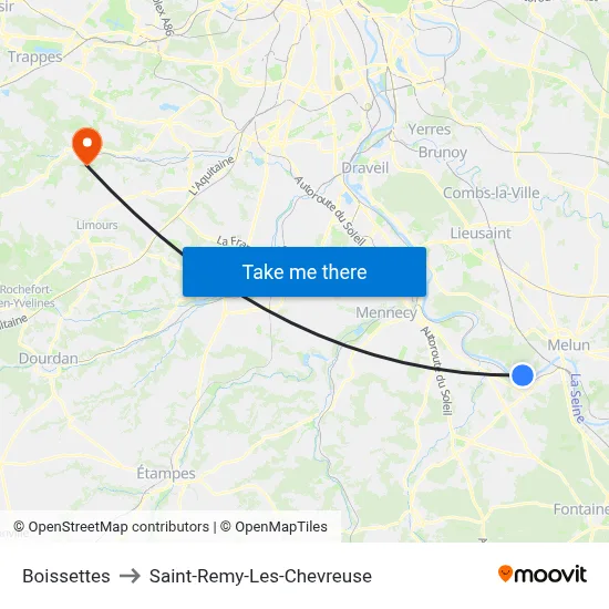 Boissettes to Saint-Remy-Les-Chevreuse map