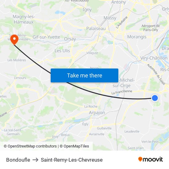 Bondoufle to Saint-Remy-Les-Chevreuse map