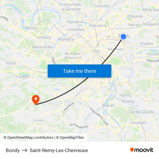 Bondy to Saint-Remy-Les-Chevreuse map