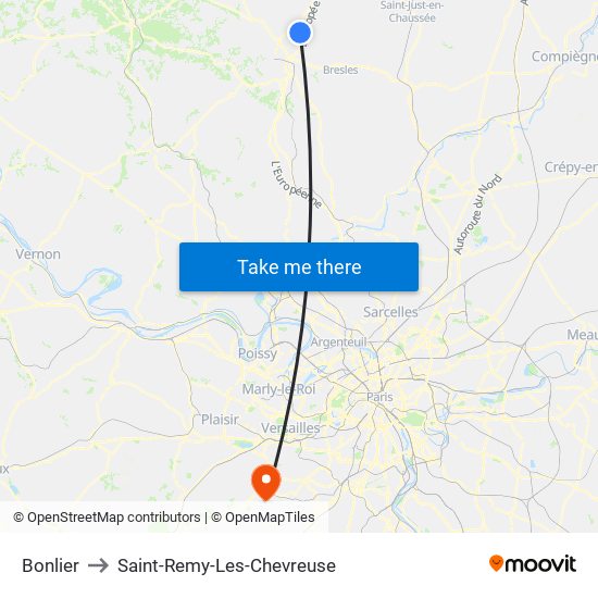 Bonlier to Saint-Remy-Les-Chevreuse map