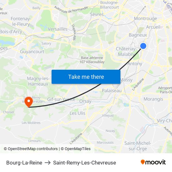 Bourg-La-Reine to Saint-Remy-Les-Chevreuse map