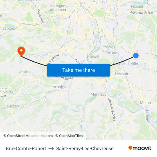 Brie-Comte-Robert to Saint-Remy-Les-Chevreuse map