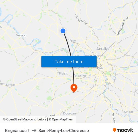 Brignancourt to Saint-Remy-Les-Chevreuse map