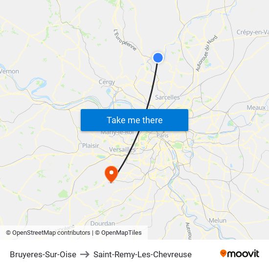 Bruyeres-Sur-Oise to Saint-Remy-Les-Chevreuse map