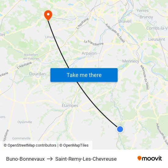 Buno-Bonnevaux to Saint-Remy-Les-Chevreuse map