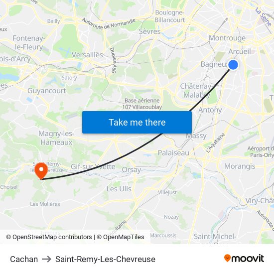 Cachan to Saint-Remy-Les-Chevreuse map