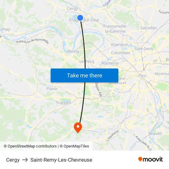 Cergy to Saint-Remy-Les-Chevreuse map
