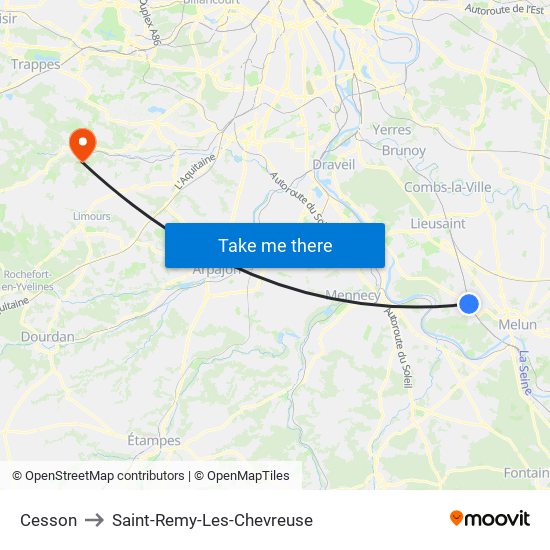 Cesson to Saint-Remy-Les-Chevreuse map