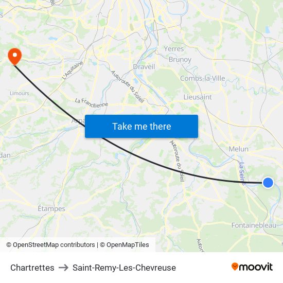 Chartrettes to Saint-Remy-Les-Chevreuse map