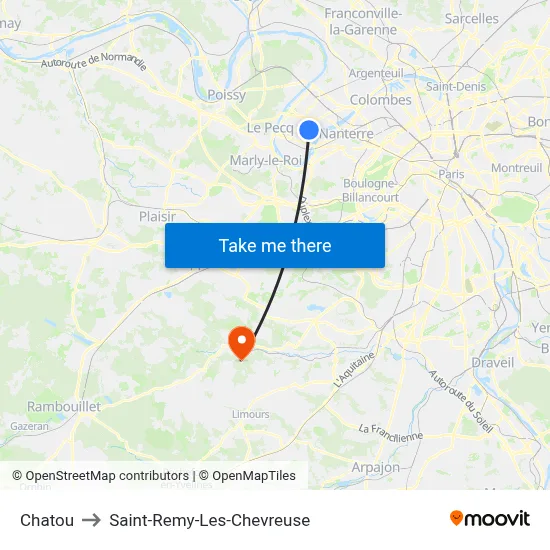Chatou to Saint-Remy-Les-Chevreuse map