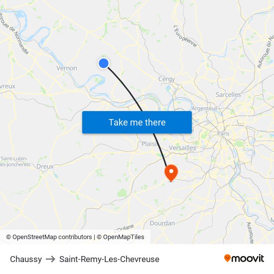 Chaussy to Saint-Remy-Les-Chevreuse map