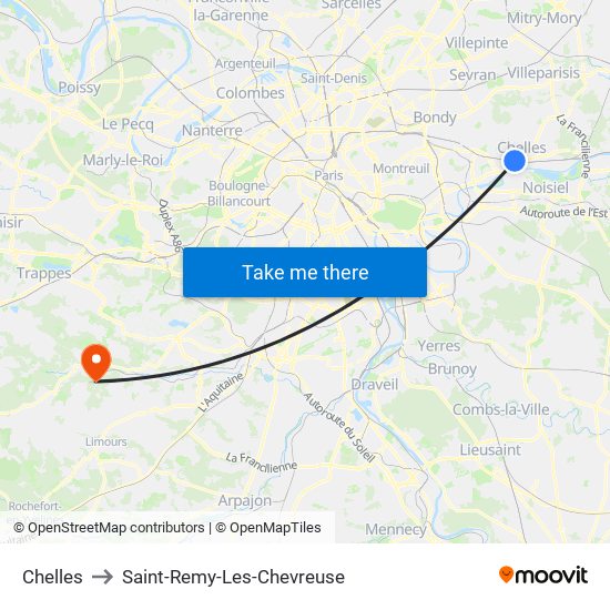 Chelles to Saint-Remy-Les-Chevreuse map