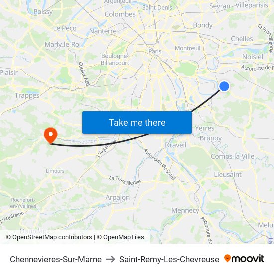 Chennevieres-Sur-Marne to Saint-Remy-Les-Chevreuse map