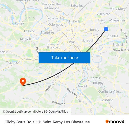 Clichy-Sous-Bois to Saint-Remy-Les-Chevreuse map