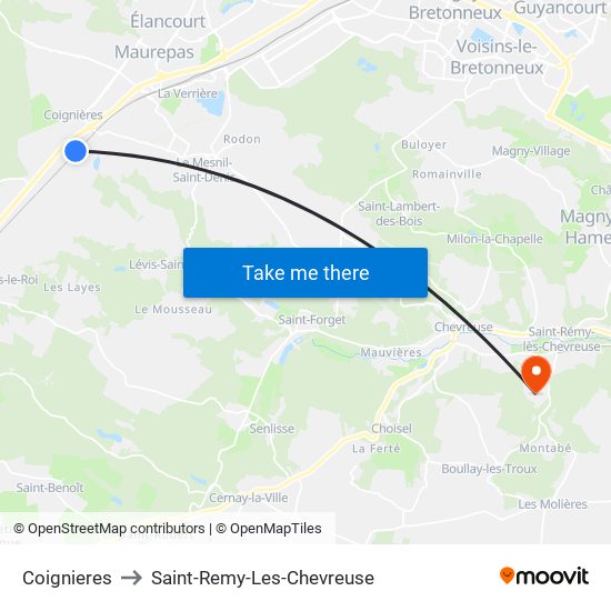 Coignieres to Saint-Remy-Les-Chevreuse map