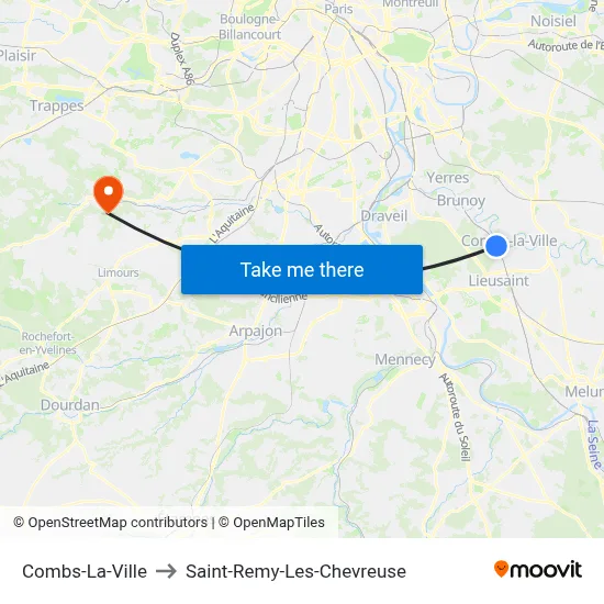 Combs-La-Ville to Saint-Remy-Les-Chevreuse map