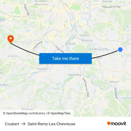 Coubert to Saint-Remy-Les-Chevreuse map