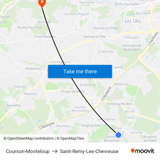 Courson-Monteloup to Saint-Remy-Les-Chevreuse map