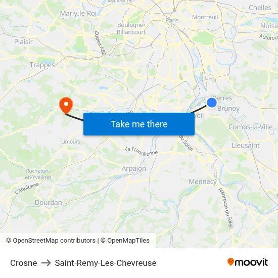 Crosne to Saint-Remy-Les-Chevreuse map