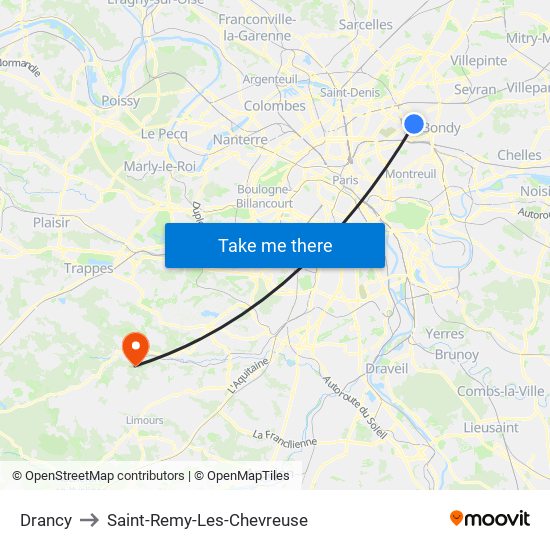 Drancy to Saint-Remy-Les-Chevreuse map