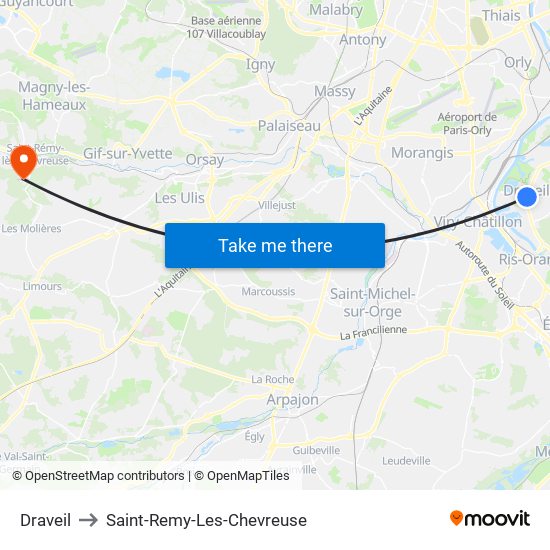 Draveil to Saint-Remy-Les-Chevreuse map