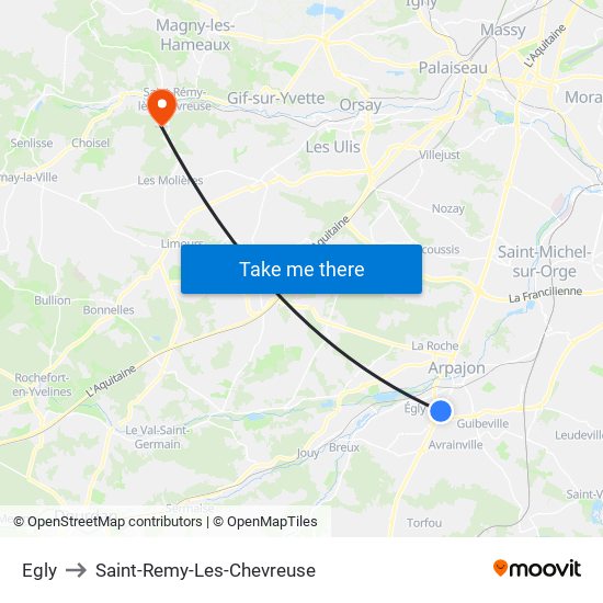 Egly to Saint-Remy-Les-Chevreuse map