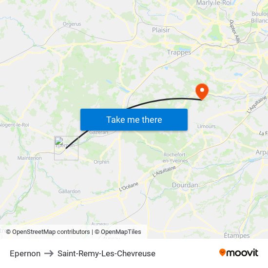 Epernon to Saint-Remy-Les-Chevreuse map