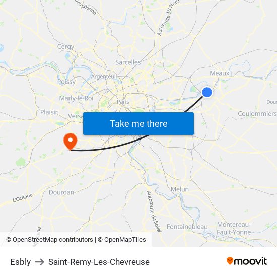 Esbly to Saint-Remy-Les-Chevreuse map