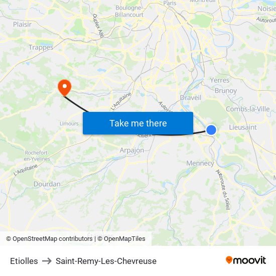 Etiolles to Saint-Remy-Les-Chevreuse map