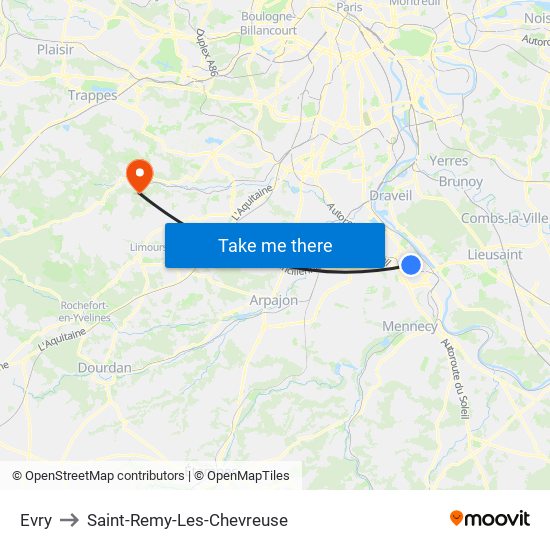 Evry to Saint-Remy-Les-Chevreuse map