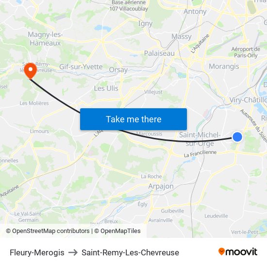 Fleury-Merogis to Saint-Remy-Les-Chevreuse map
