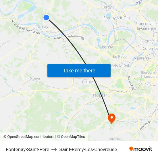 Fontenay-Saint-Pere to Saint-Remy-Les-Chevreuse map