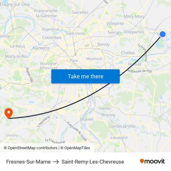 Fresnes-Sur-Marne to Saint-Remy-Les-Chevreuse map