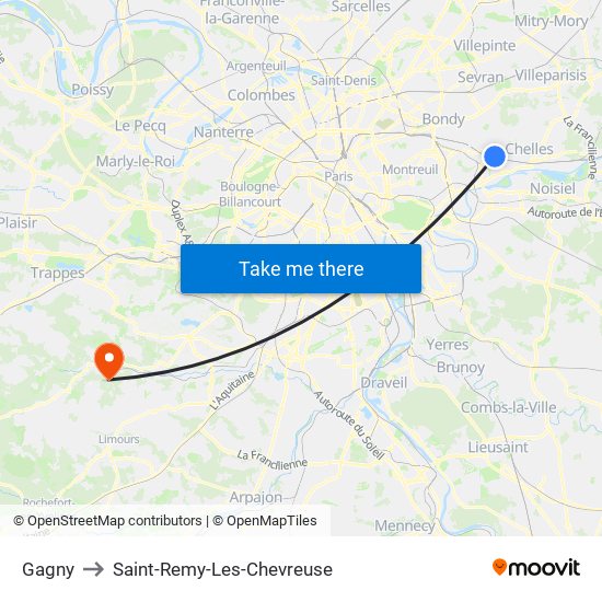 Gagny to Saint-Remy-Les-Chevreuse map