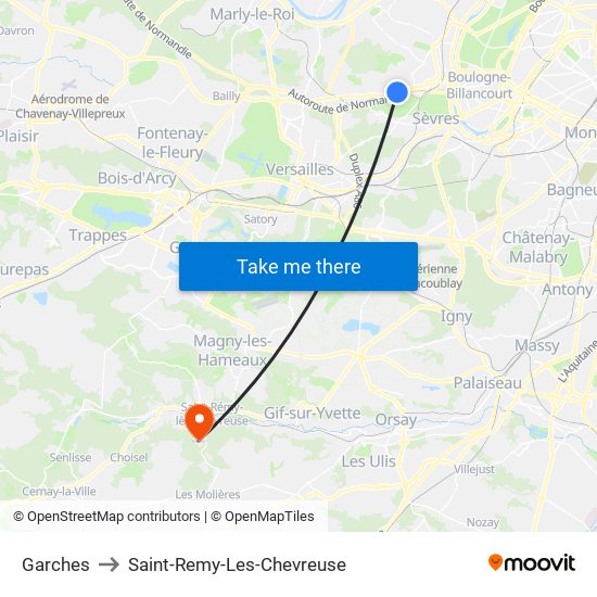 Garches to Saint-Remy-Les-Chevreuse map