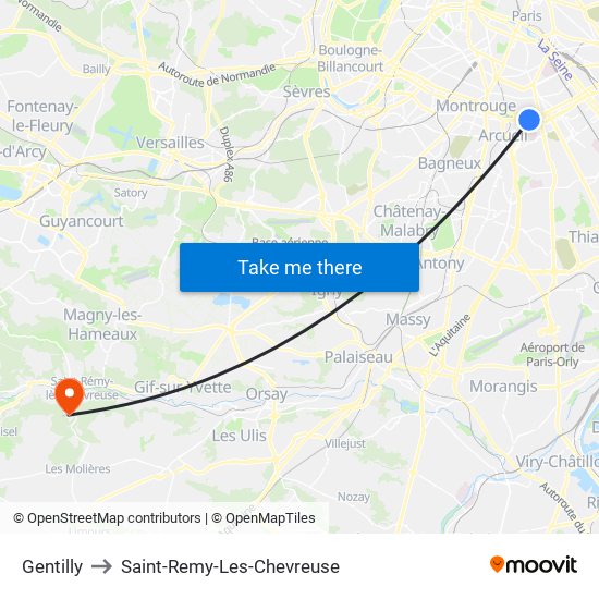 Gentilly to Saint-Remy-Les-Chevreuse map