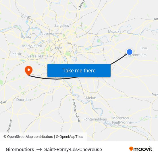 Giremoutiers to Saint-Remy-Les-Chevreuse map
