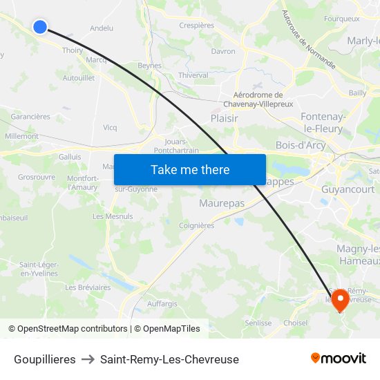 Goupillieres to Saint-Remy-Les-Chevreuse map
