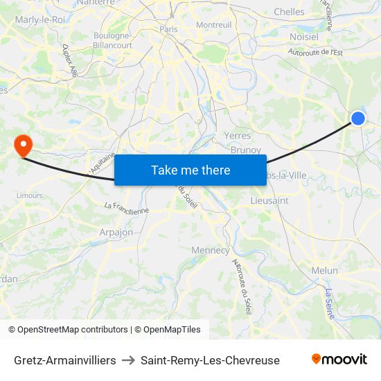 Gretz-Armainvilliers to Saint-Remy-Les-Chevreuse map