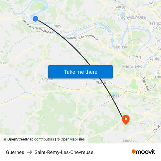 Guernes to Saint-Remy-Les-Chevreuse map