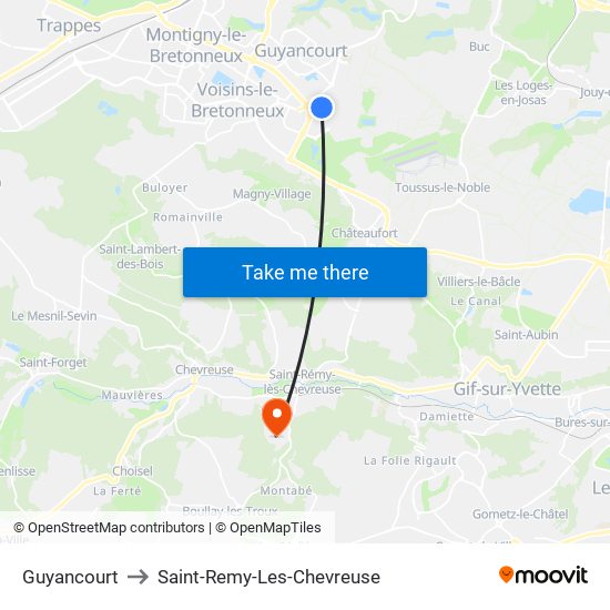 Guyancourt to Saint-Remy-Les-Chevreuse map