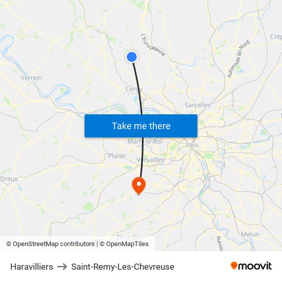 Haravilliers to Saint-Remy-Les-Chevreuse map