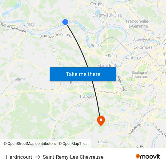 Hardricourt to Saint-Remy-Les-Chevreuse map