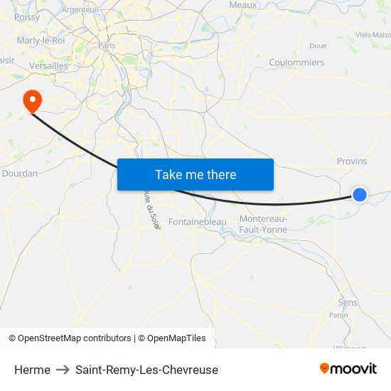 Herme to Saint-Remy-Les-Chevreuse map