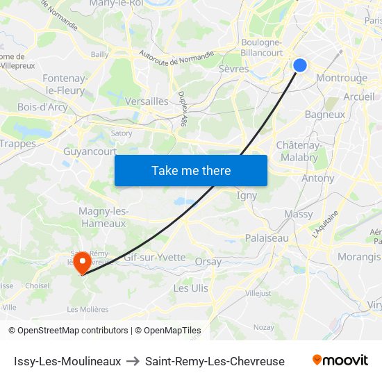 Issy-Les-Moulineaux to Saint-Remy-Les-Chevreuse map