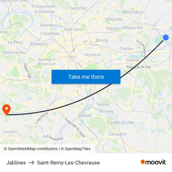 Jablines to Saint-Remy-Les-Chevreuse map