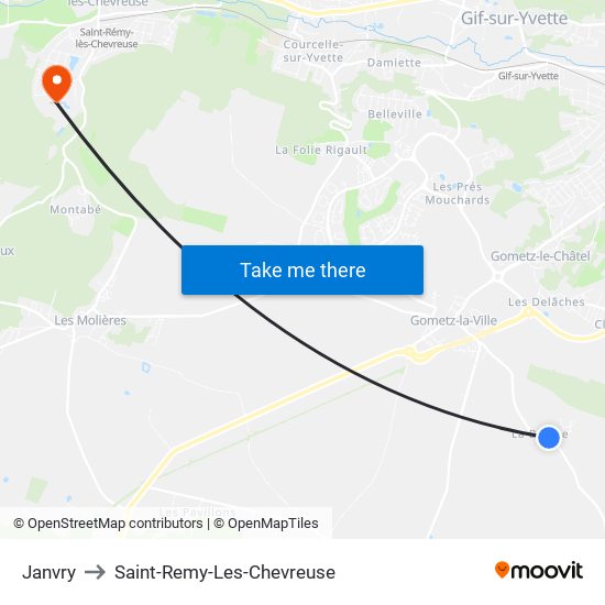 Janvry to Saint-Remy-Les-Chevreuse map