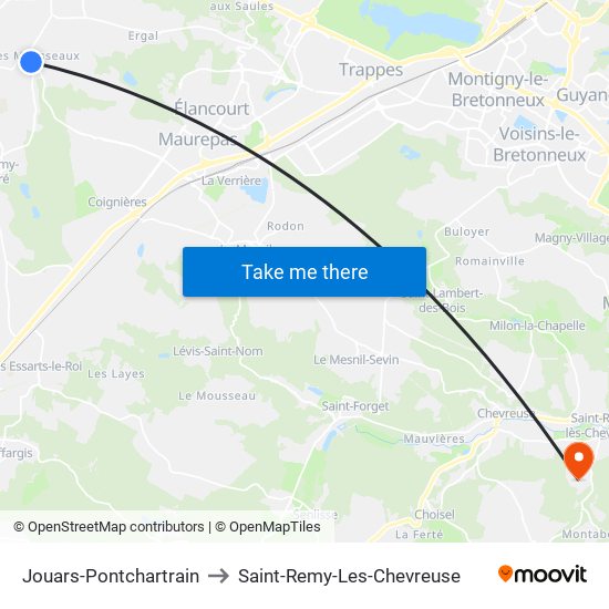 Jouars-Pontchartrain to Saint-Remy-Les-Chevreuse map