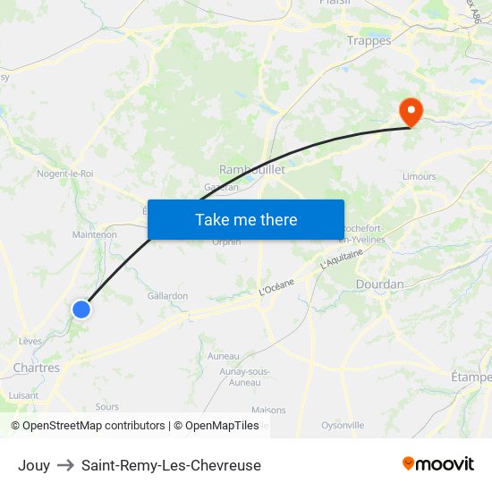 Jouy to Saint-Remy-Les-Chevreuse map